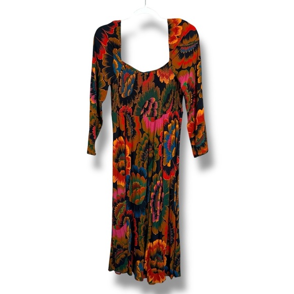 Farm Rio Floral Long Sleeve Midi Dress Size Medium - Picture 8 of 9